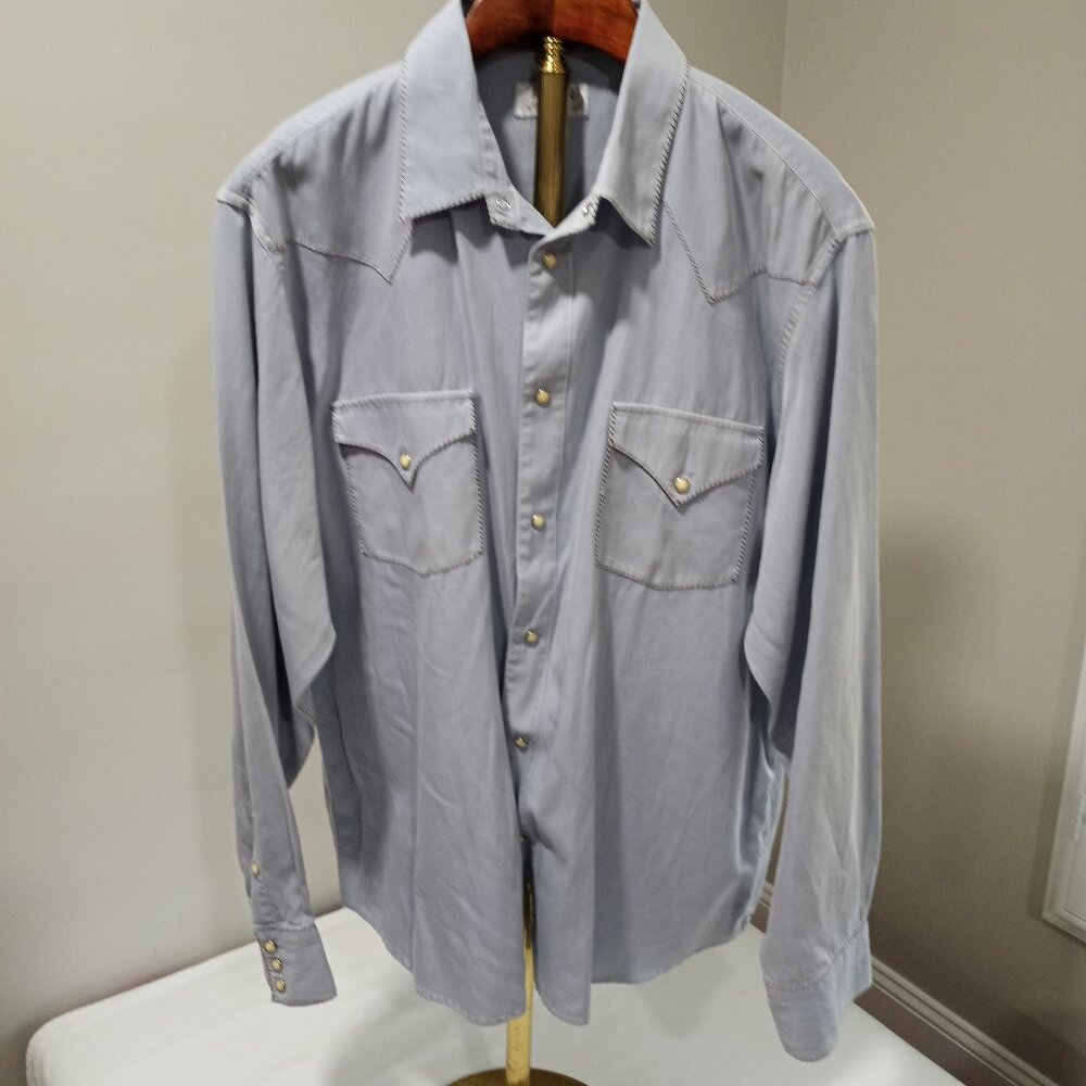RYAN MICHAEL LIGHT BLUE SILK COTTON BLEND WESTERN LONG SLEEVE SHIRT MEN SIZE XL
